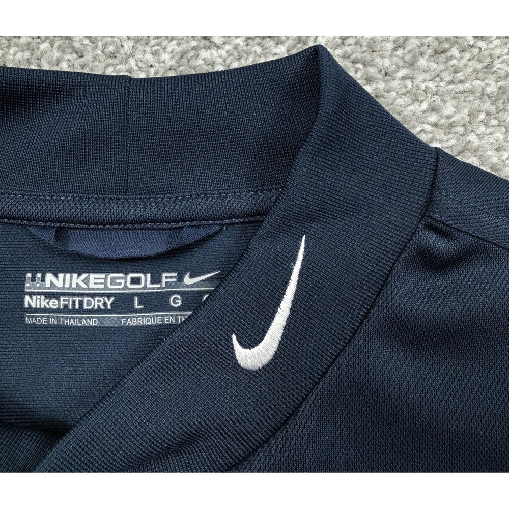 Nike Golf Fit Dry Shirt Mens L Navy Blue Long Sleeve Mock Neck Swoosh Pullover